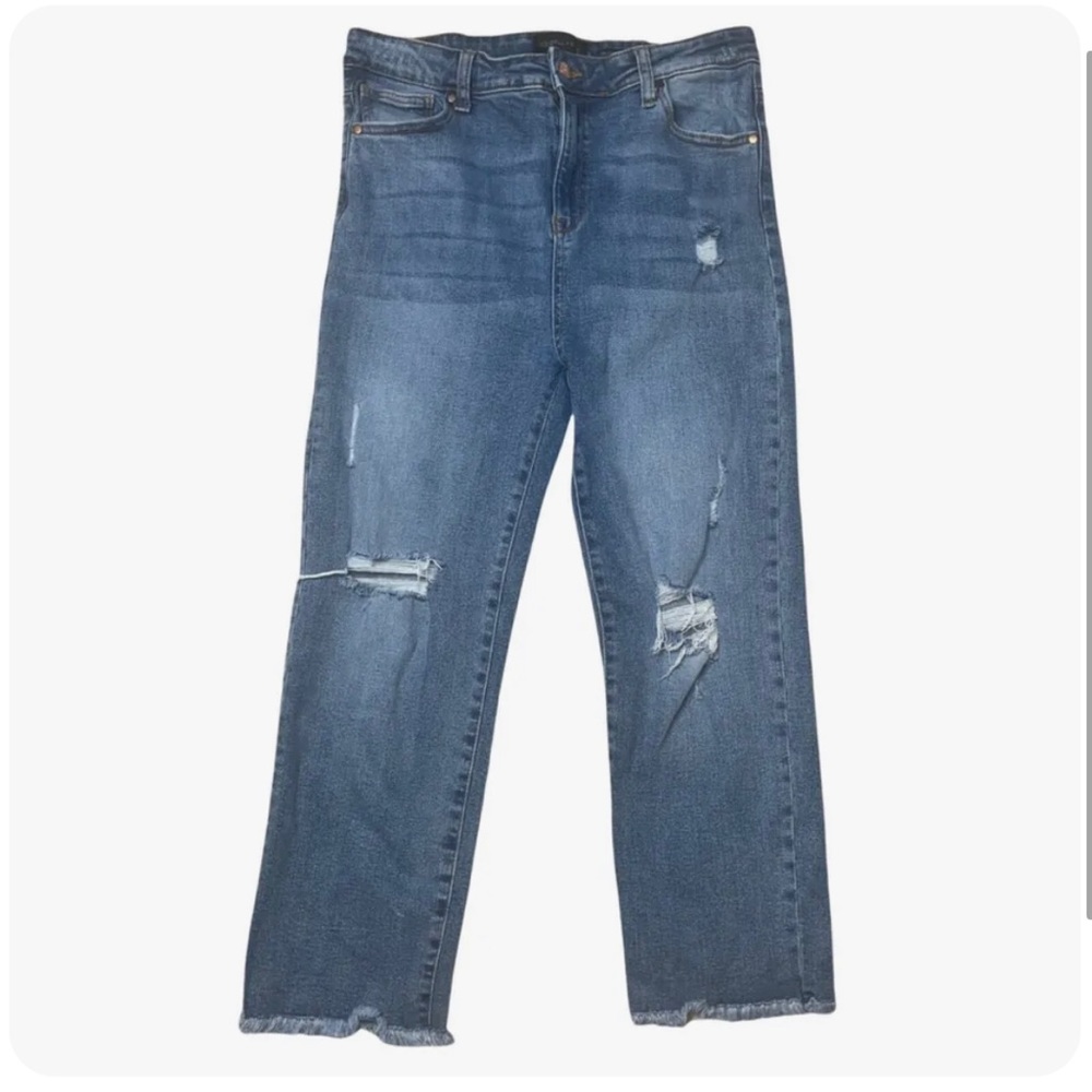 Kendall + Kylie Icon High Rise Straight 13/31 Raw Hem Distressed Ripped Cropped - Picture 1 of 9